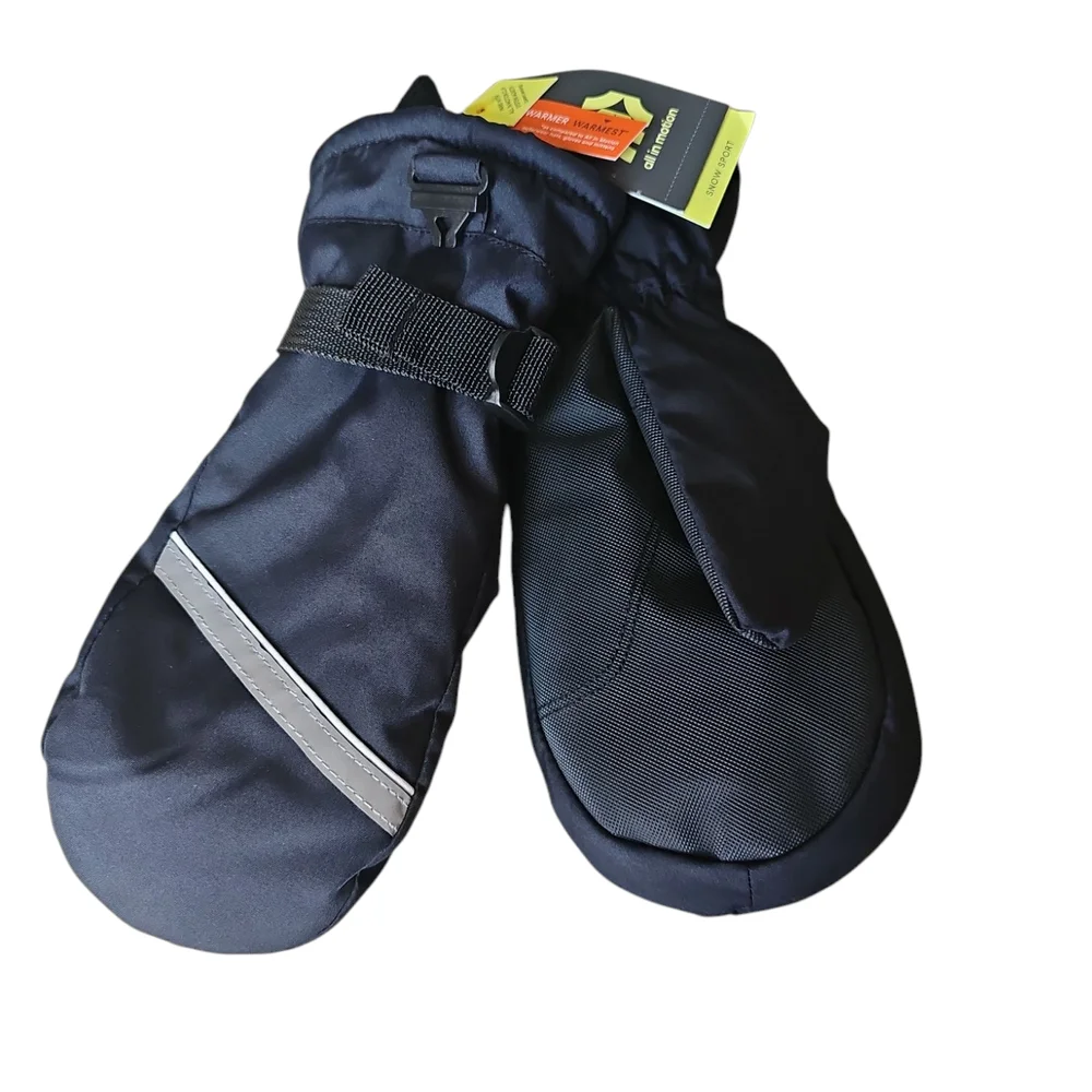 Black Waterproof Mittens with Reflective Stripe